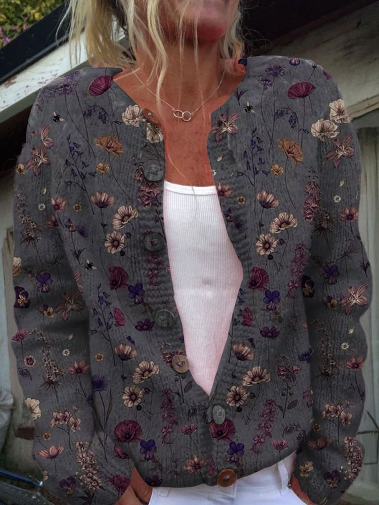 Cardigan with floral print and buttons