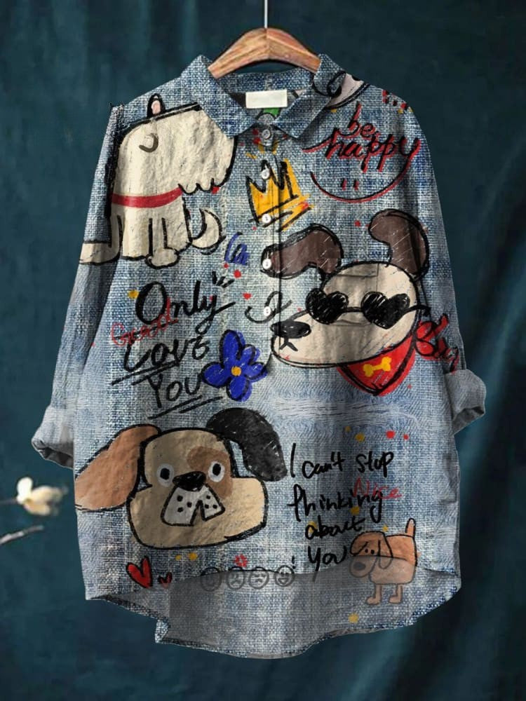 Cute Dog Art Print Casual Shirt