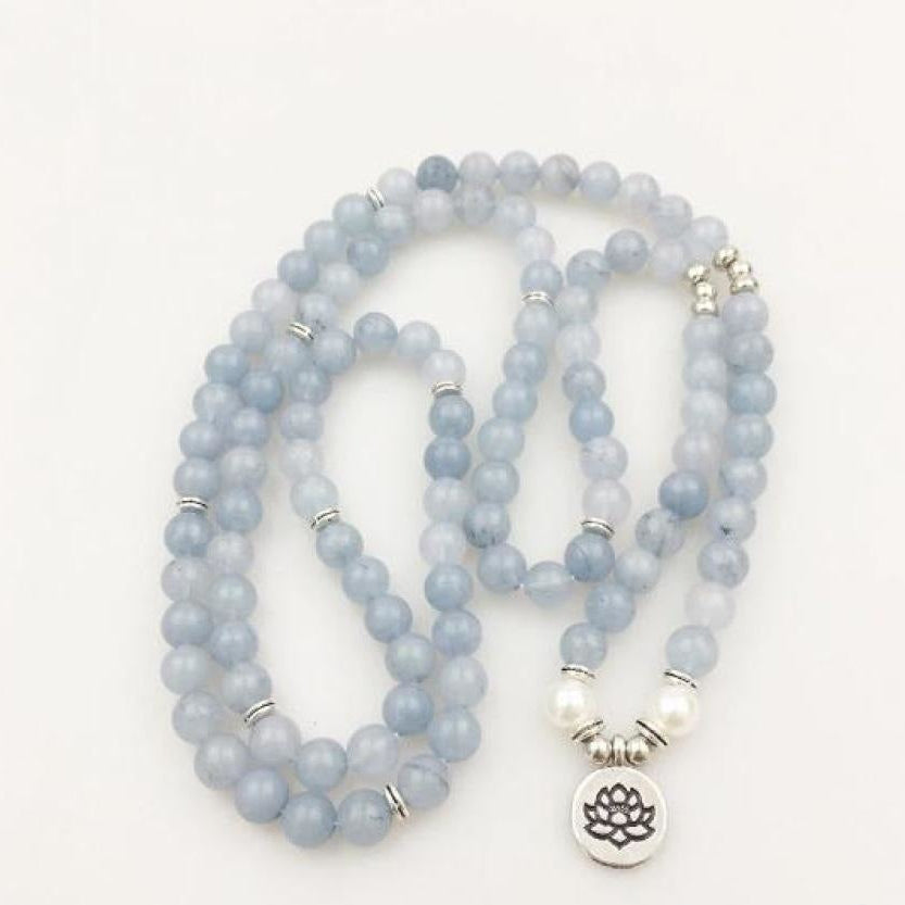 108 Natural Calcite & Pearl Mala Prayer Beads
