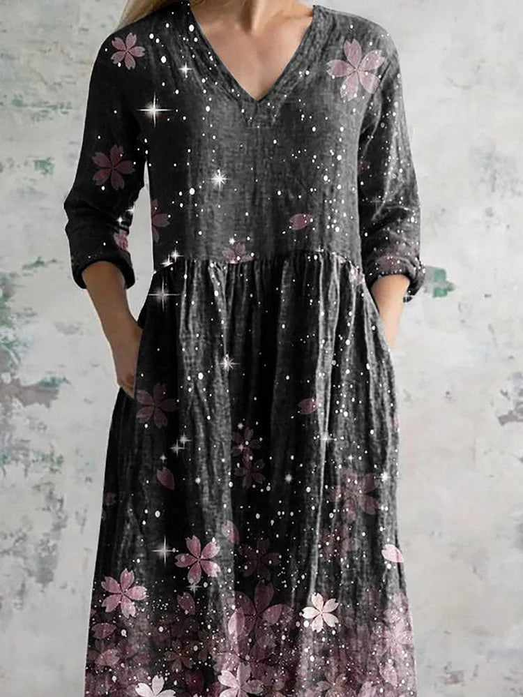 Women's Vintage Floral Print Casual Cotton Dress