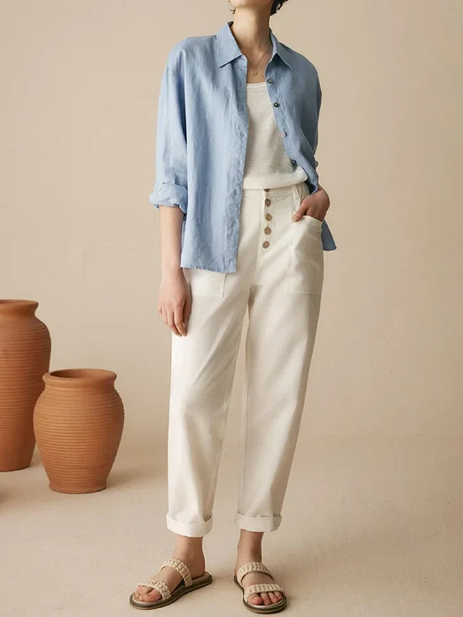 Women's Linen Simple Button Trousers