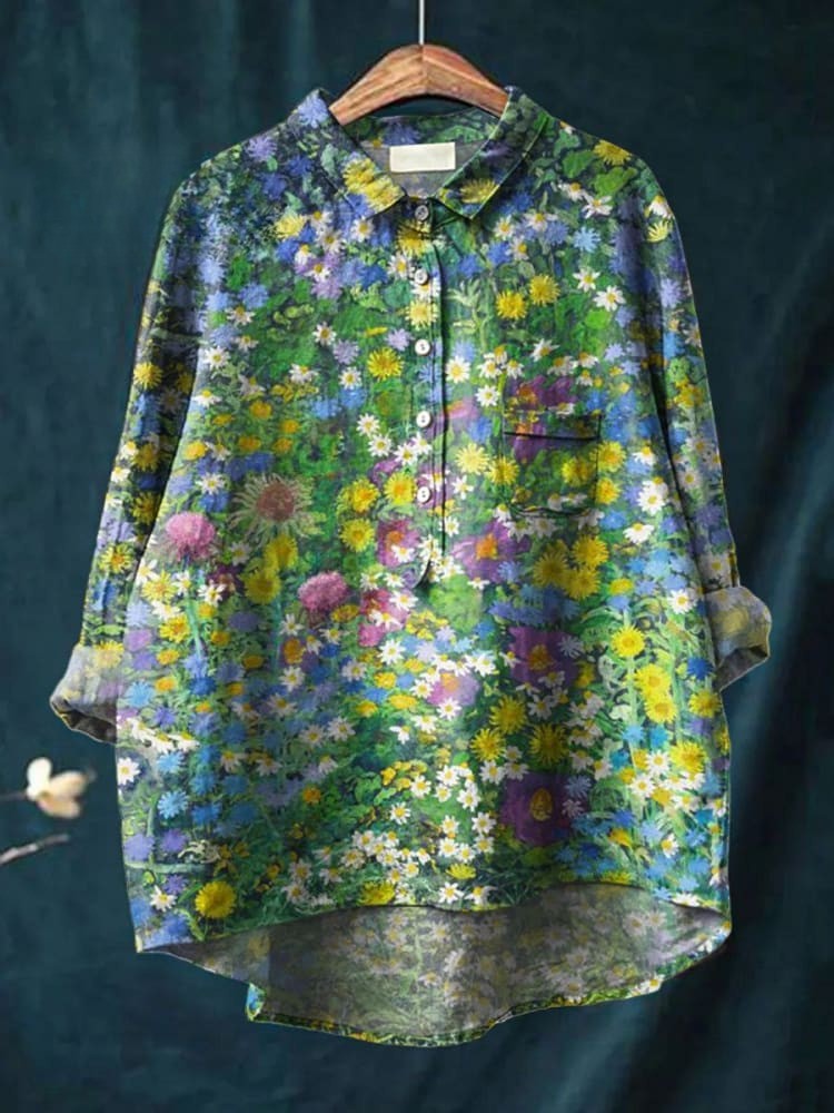 Women's Vintage Floral Art Print Casual Shirt