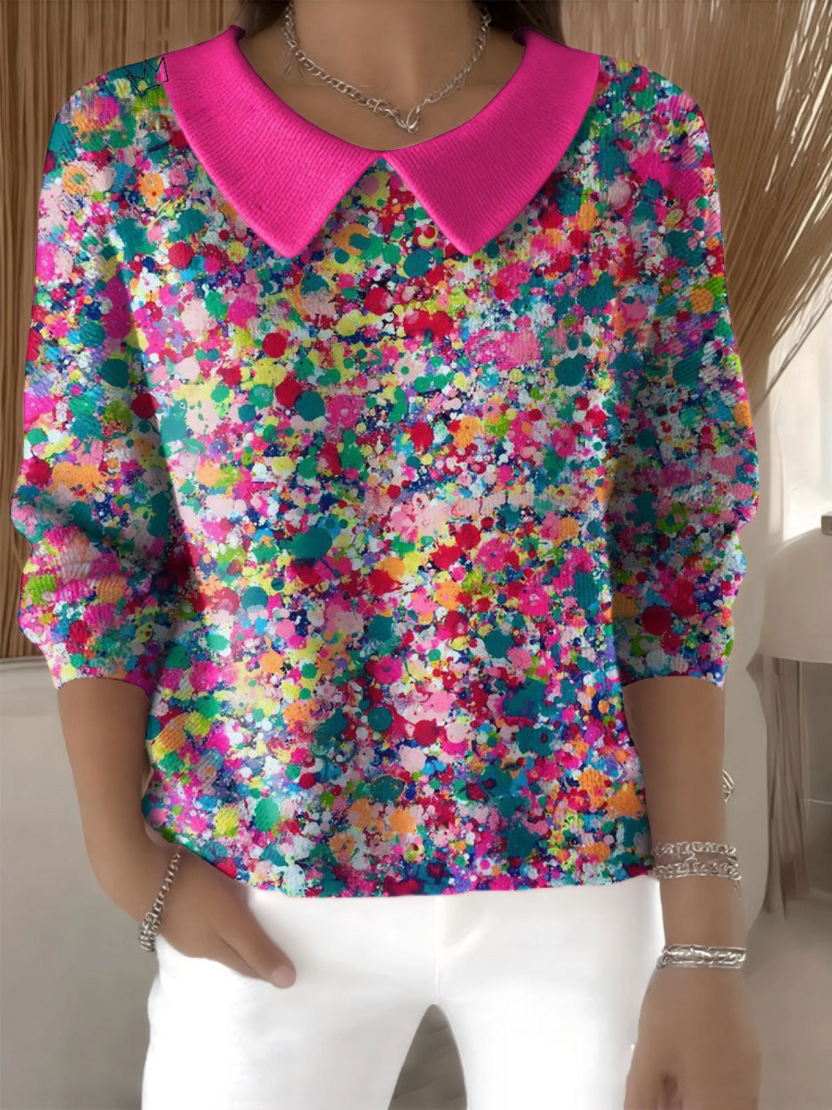 Women's Floral Flowers Casual Print Peter Pan Collar 3/4 Sleeve Sweater