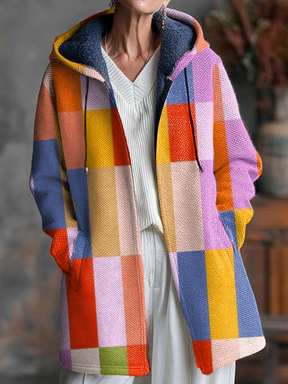 Beautiful Colorful Striped Painting Art Print Unisex Plush Thick Long-Sleeved Sweater Cardigan Coat