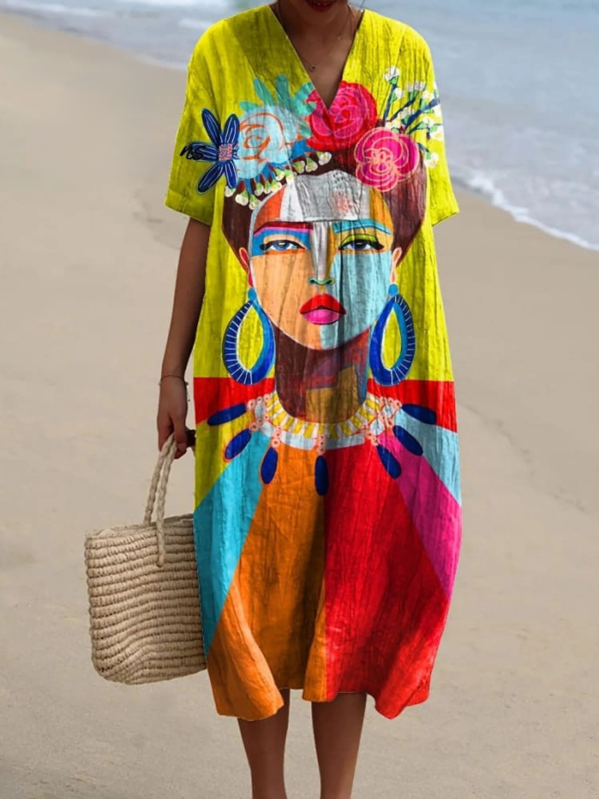 Oil Painting Freda Portrait Art Printed Women's Casual Cotton And Linen Shirt