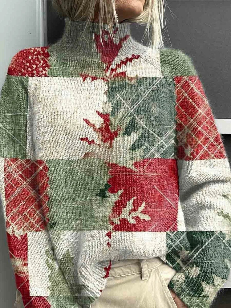 Women's Printed Knitted Turtleneck Pullover