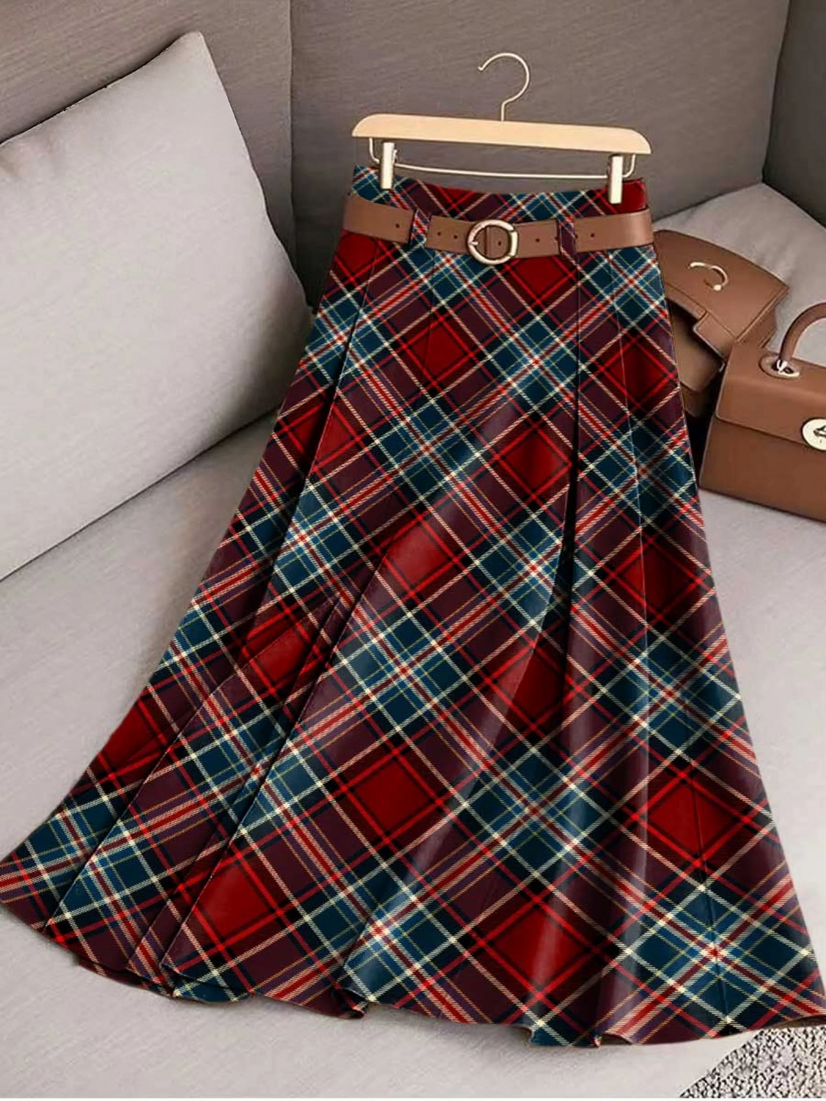 Women's Plaid Print High Waist Casual A-Line Skirt