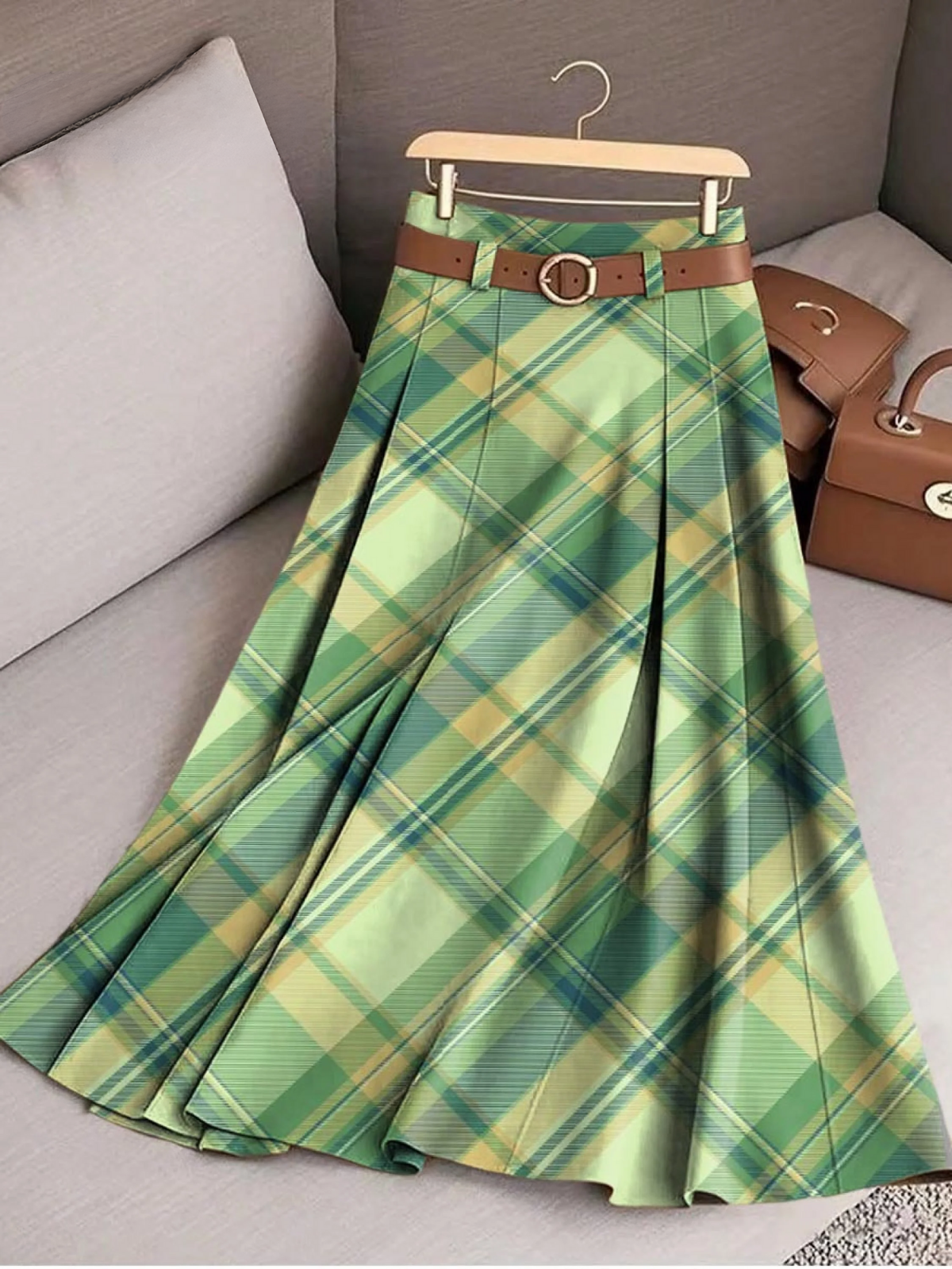 Women's Plaid Print High Waist Casual A-Line Skirt