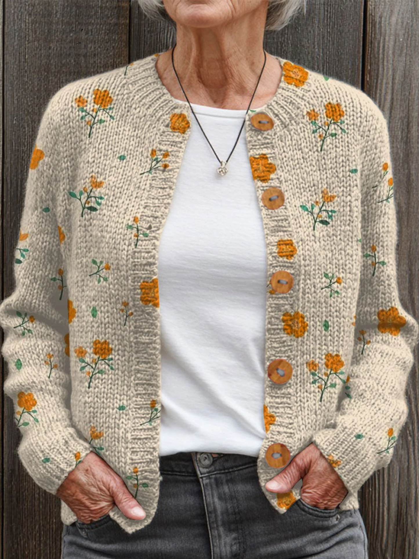 Vintage Flower Art Print Buttoned Cardigan Sweater