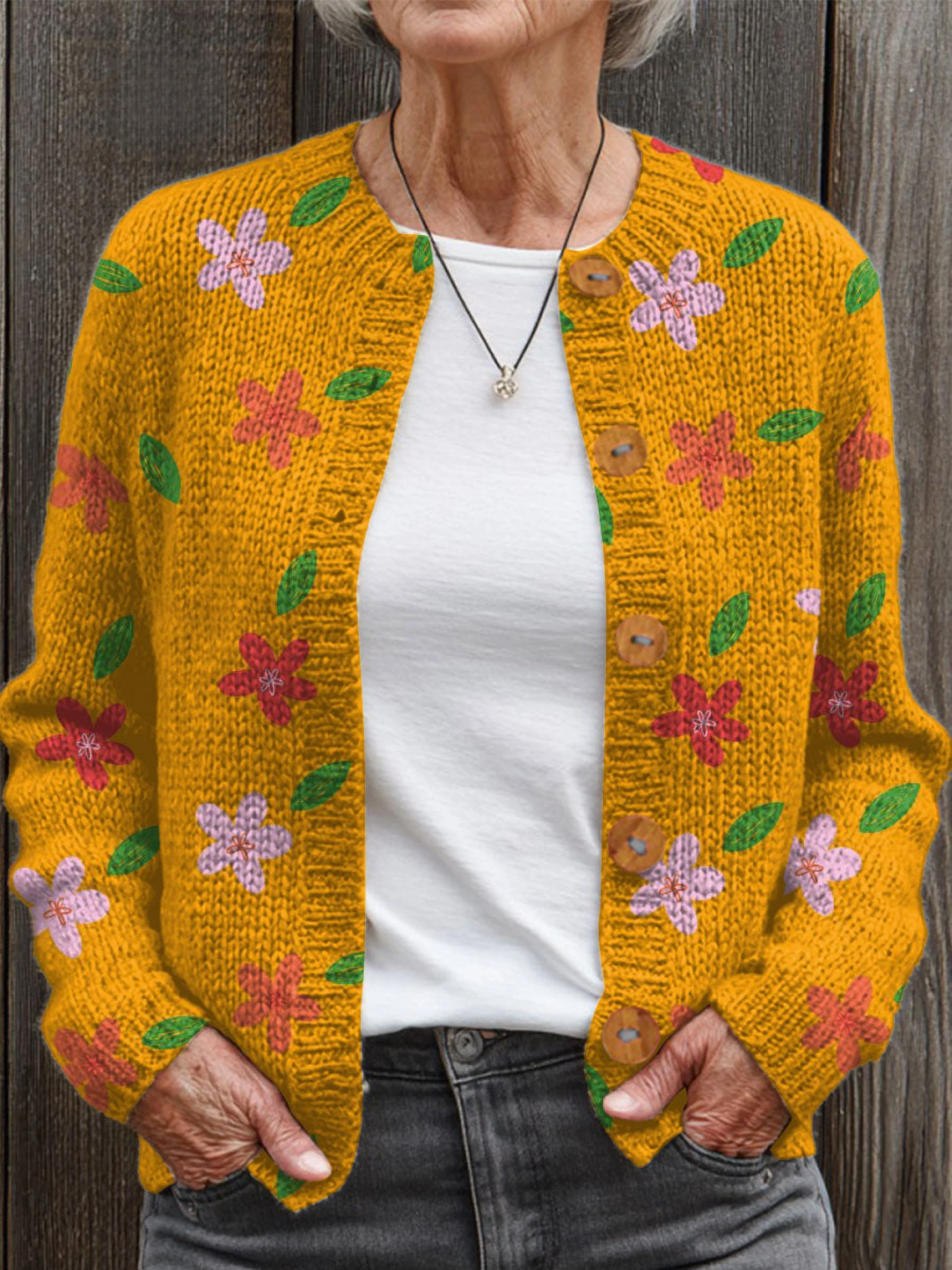 Vintage Flower Art Print Buttoned Cardigan Sweater