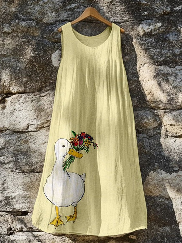 Cute Duck With Floral Art Tank Dress