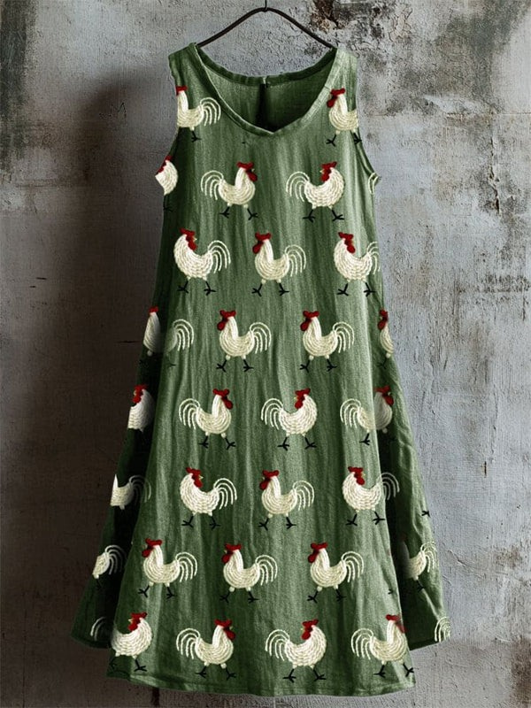 Farm Roosters Embroidered Tank Dress