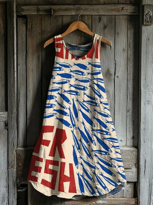 Japanese Sardines Art Linen Tank Dress