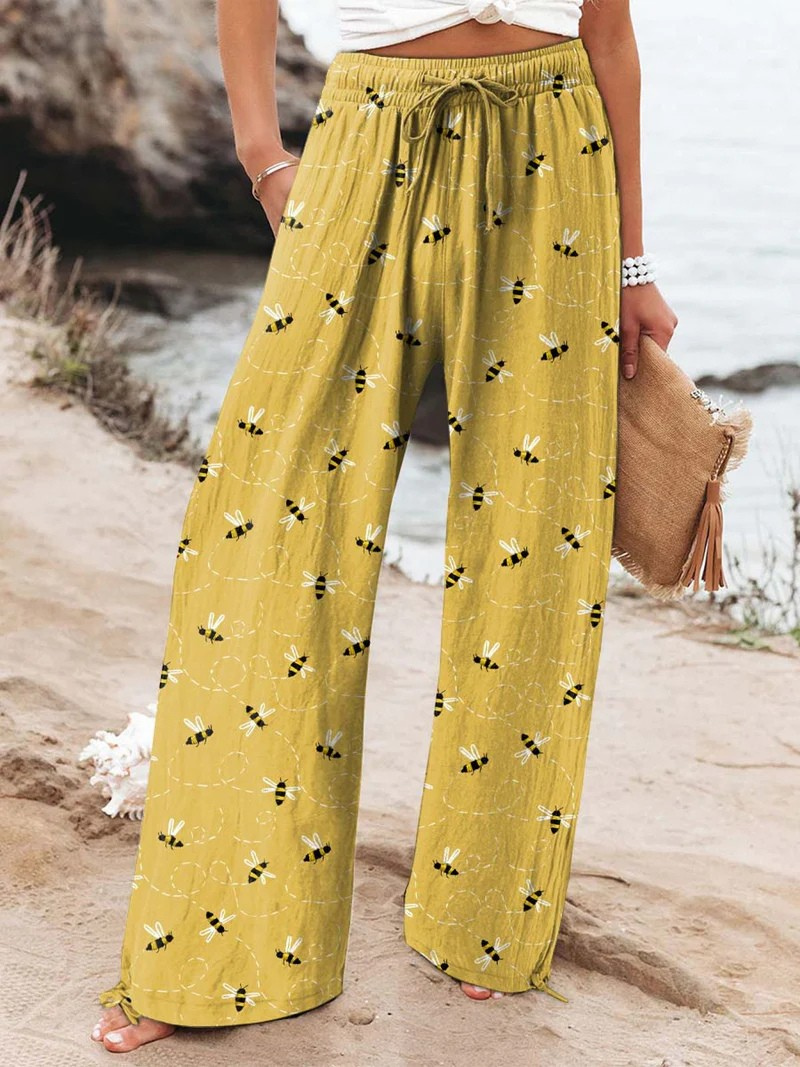 Women's Lovely Bees Art Printed Casual Pants