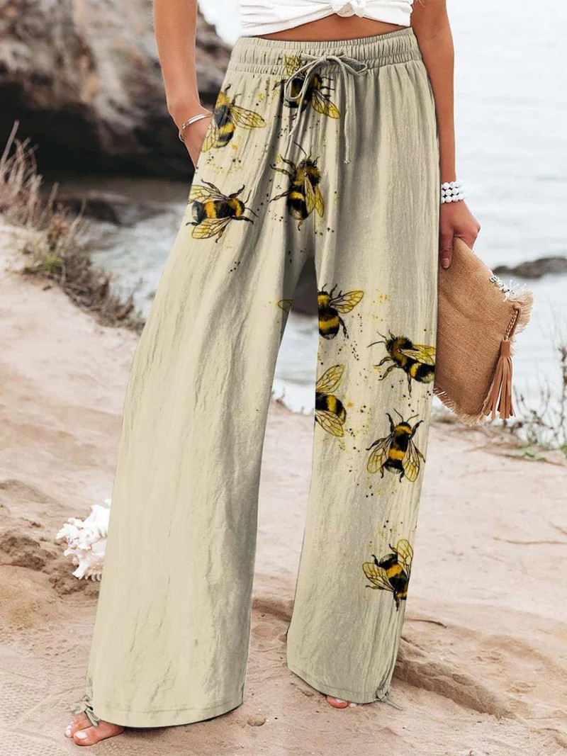 Women's Lovely Bees Art Printed Casual Pants