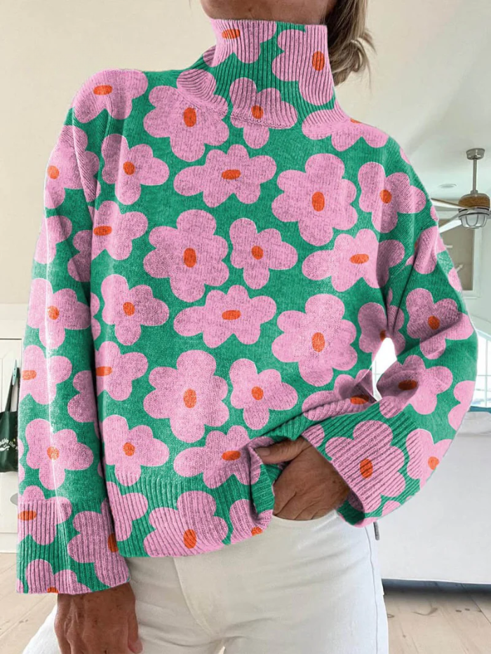Women's Charming Floral Patterns Turtleneck Sweater