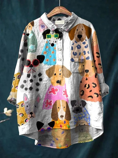 Women's Colorful Fun Cartoon Puppy Print Casual Shirt