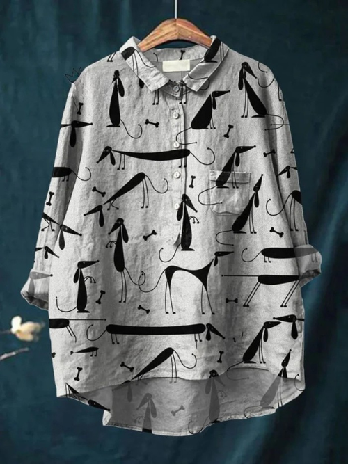 Dachshund Art Print Casual Linen Shirt
