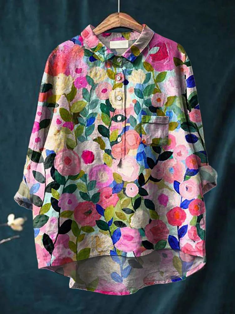 Colorful Spring Floral Garden Printed Women's Casual Shirt