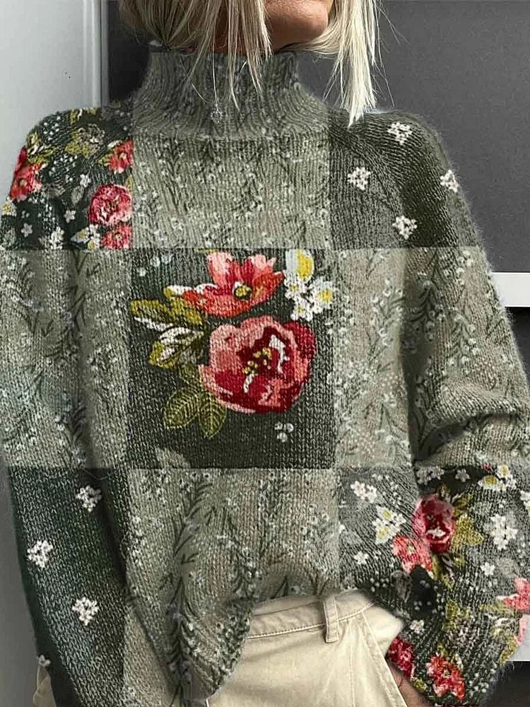Women's Printed Knitted Turtleneck Pullover