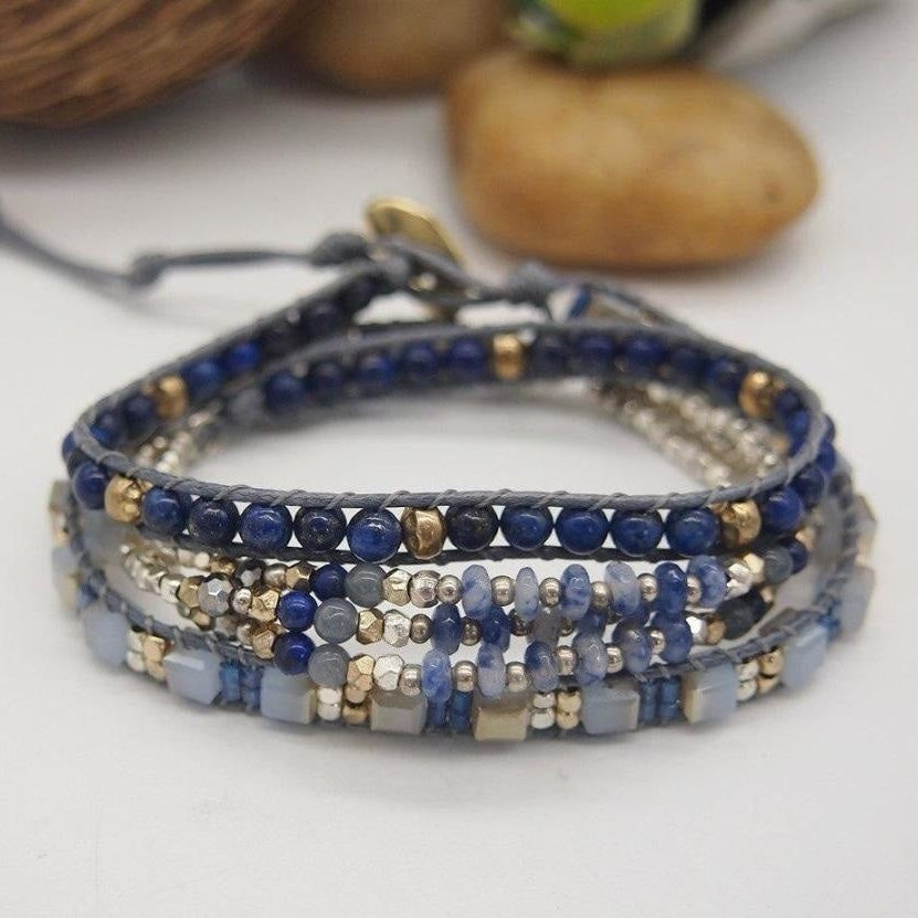 Natural Lapis Lazuli & Blue Aventurine Wrap Bracelet