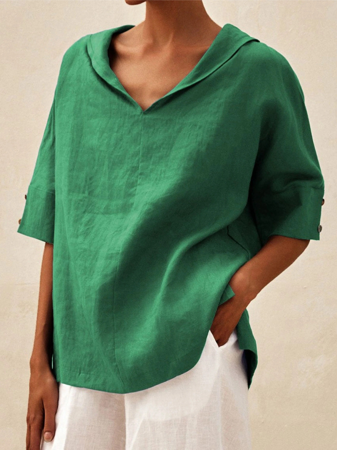 Women's Casual V-neck Linen Shirt