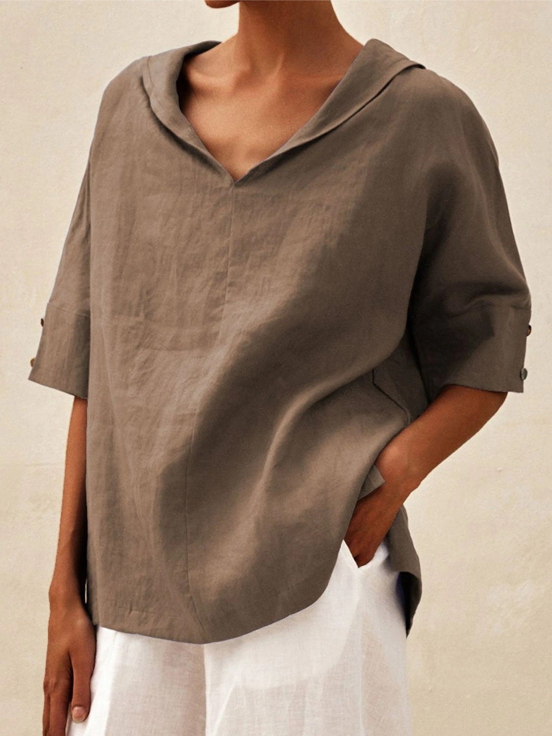 Women's Casual V-neck Linen Shirt