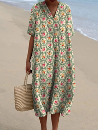 Women's Vintage Floral Art Print Casual Flowy Dress
