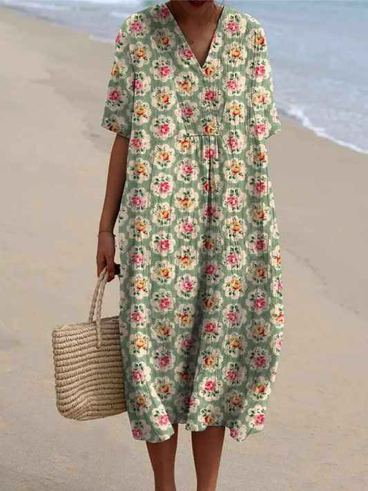 Women's Vintage Floral Art Print Casual Flowy Dress