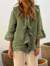 Women's Ruffles Casual 3/4 Sleeves Shirt