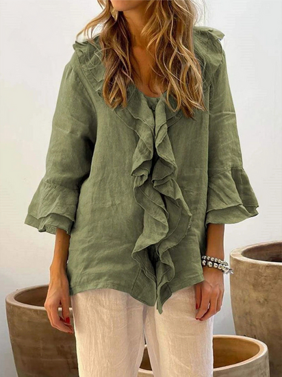Women's Ruffles Casual 3/4 Sleeves Shirt