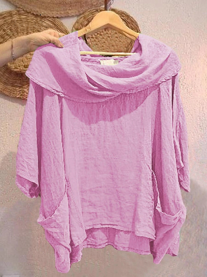 Women's Solid Color Draped Neck 3/4 Sleeve Comfortable Casual Pocket Top