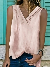 Women's V-Neck Hem Split Sleeveless Top