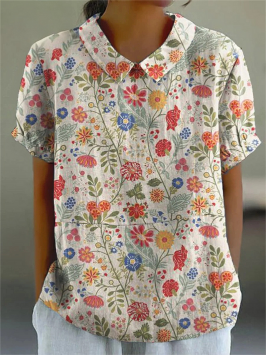 Women's  Pastoral Floral Art Print Casual Shirt