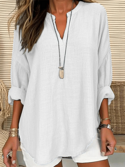 Women's Long Sleeve Round Neck Solid Color Loose Beach Shirt