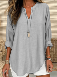 Women's Long Sleeve Round Neck Solid Color Loose Beach Shirt