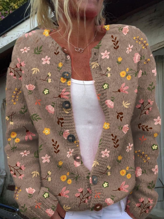 Cardigan with Floral Pattern and Buttons