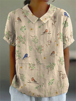 Boughs And Robin Birds Pattern Printed Women's Casual  Shirt