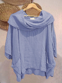 Women's Solid Color Draped Neck 3/4 Sleeve Comfortable Casual Pocket Top