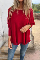 Solid Color Loose Long Sleeve Lace Knitted Sweater