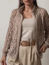 Vintage Crochet Openwork Zipper Sweater