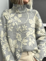 Women's Vintage Lovely Lace Floral Art Print Casual Turtleneck Top