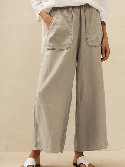 Women's Linen Large Pocket Wide Leg Pants