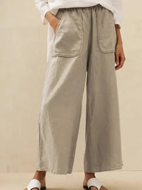 Women's Linen Large Pocket Wide Leg Pants
