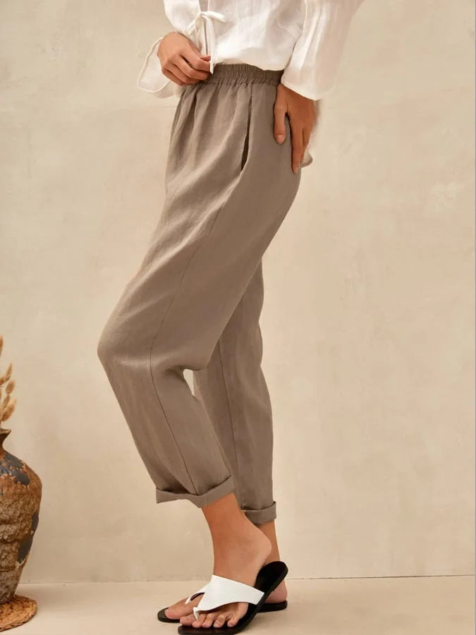 Women's Linen Casual Straight Trousers