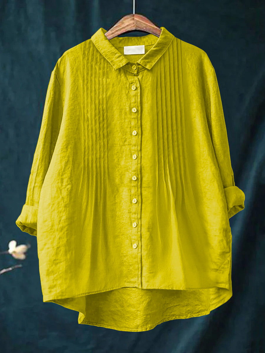 Solid Color Cotton and Linen Shirt