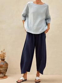 Women's Solid Linen Classic Cropped Pants