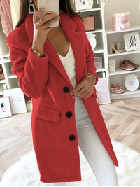Women's Suit Collar Midi Double-breasted Woolen Coat
