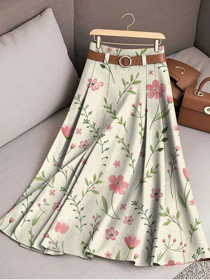 Women's Vintage Flower Art Print Cotton Skirt