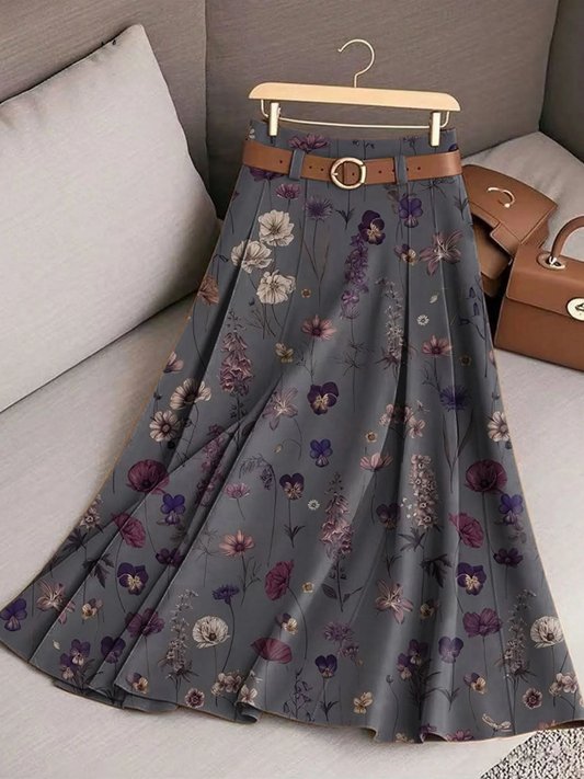 Women's Vintage Flower Art Print Cotton Skirt